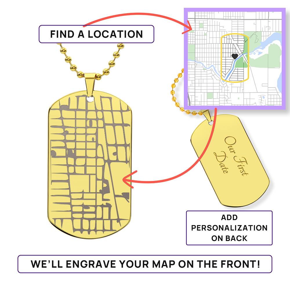 Custom Map Tag Necklace